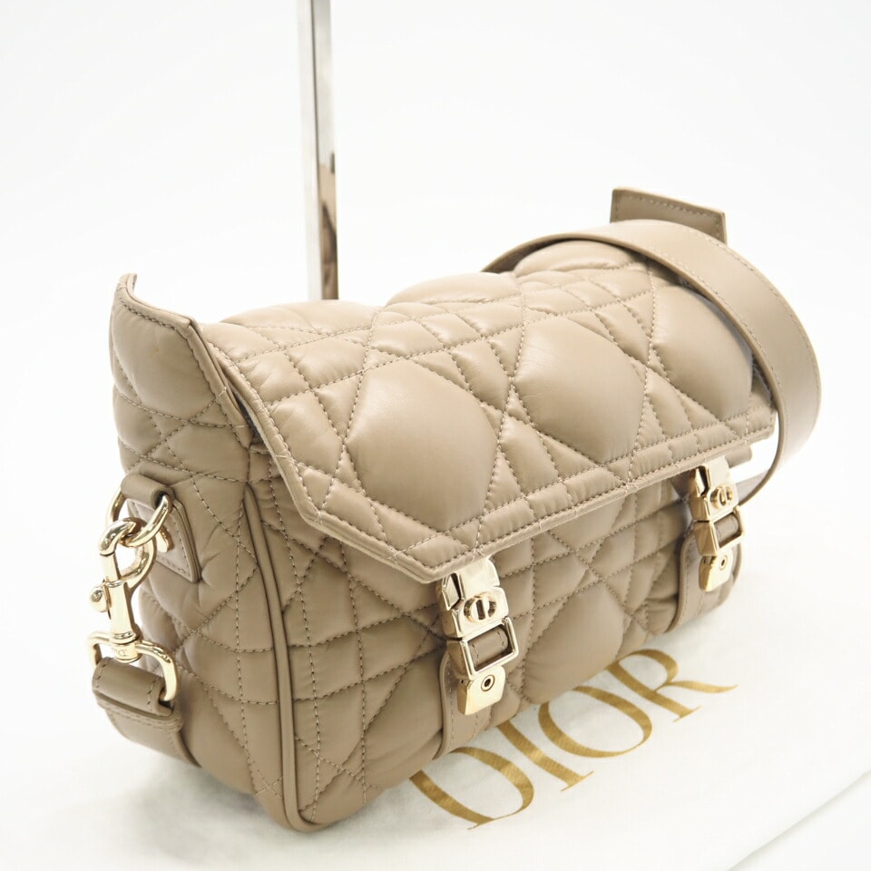 美品 Christian Dior クリスチャンディオール カーフスキン Diorcamp スモール マクロカナージュ M1243OMIG ショルダーバッグ ベージュ カーフレザー レディース