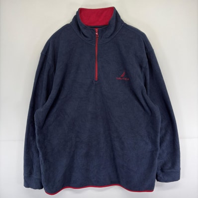古着 ノーティカ NAUTICA フリース トレーナー ハーフジップ ロゴ プルオーバー 刺繍 大きいサイズ 3XL ネイビー系 メンズ