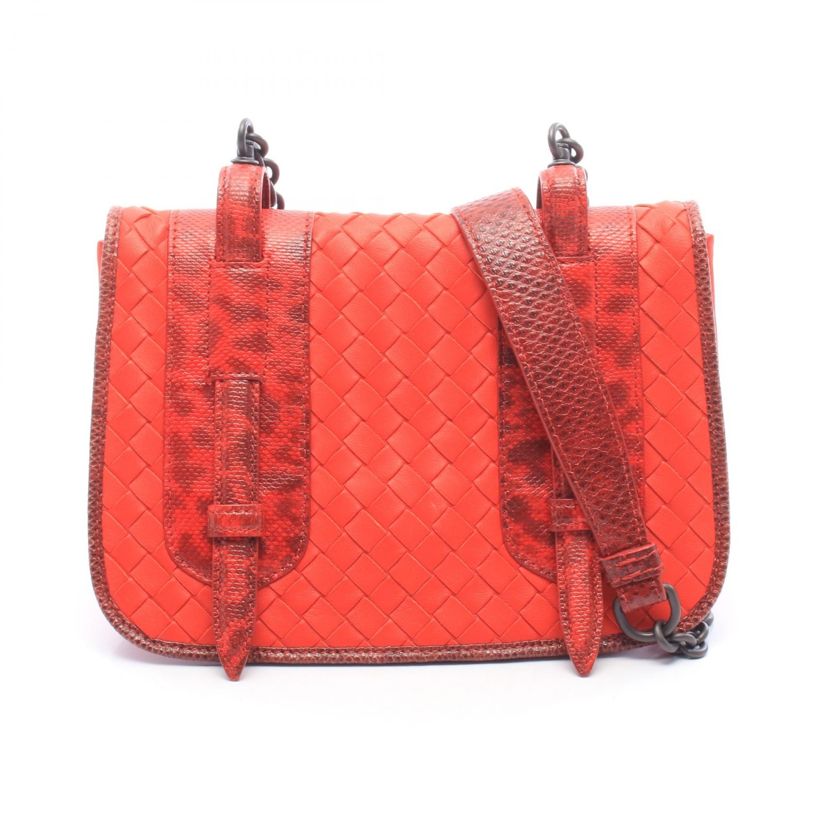 ボッテガヴェネタ BOTTEGA VENETA イントレチャート ショルダーバッグ バッグ レザー エキゾチックレザー レディース レッド系 / ボルドー系 【中古】