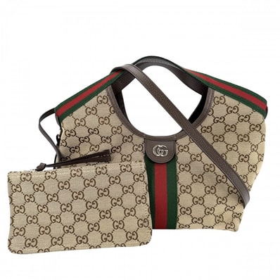 GUCCI グッチ 2WAY グッチ ジリオ スモールトートバッグ ハンドバッグ ショルダーバッグ 肩掛け 斜め掛け 860845 GGスプリームキャンバス レザー ベージュ ブラウン 茶 ゴールド金具 レディース 美品【中古品】