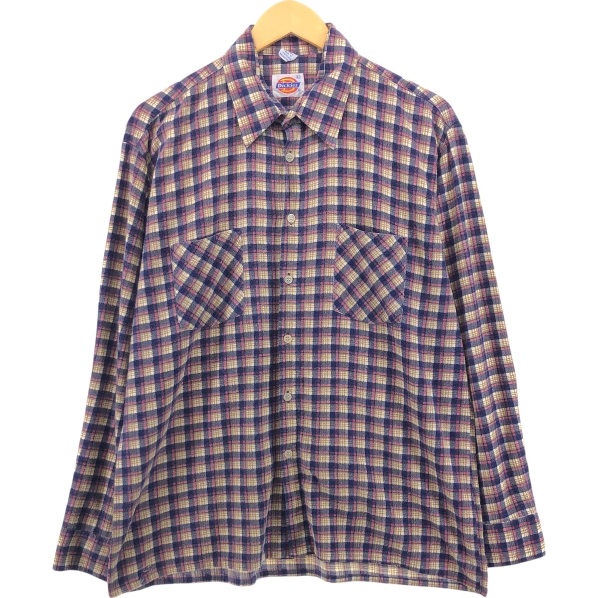 古着 80年代 ディッキーズ Dickies 長袖 プリントネルチェックシャツ ボックスシャツ メンズL相当 ヴィンテージ/eaa548577