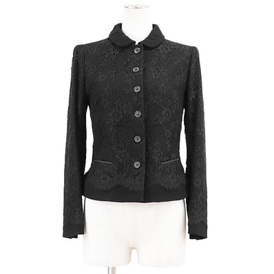 【美品】 ルイ・ヴィトン レース ラウンドカラー ジャケット レディース ブラック 36 LOUIS VUITTON