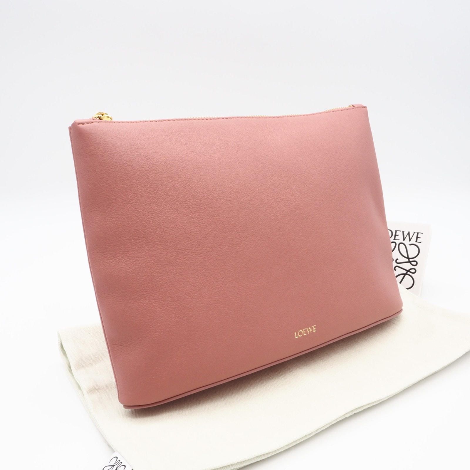 極美品 LOEWE ロエベ レザー オブロング ポーチ Q730C63X01 クラッチバッグ ピンク レザー レディース