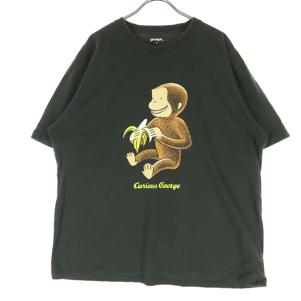 graniph グラニフ プリント 半袖 丸首 Tシャツ XL ブラック おさるのジョージ