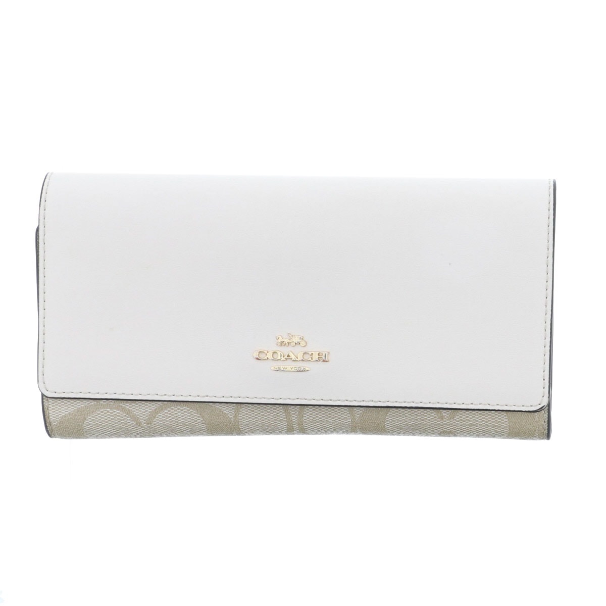 COACH コーチ 二つ折り シグネチャー 長財布 C5966 PVC レザー ベージュ アイボリー  レディース【中古】