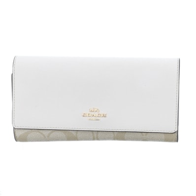 COACH コーチ 二つ折り シグネチャー 長財布 C5966 PVC レザー ベージュ アイボリー レディース【中古】