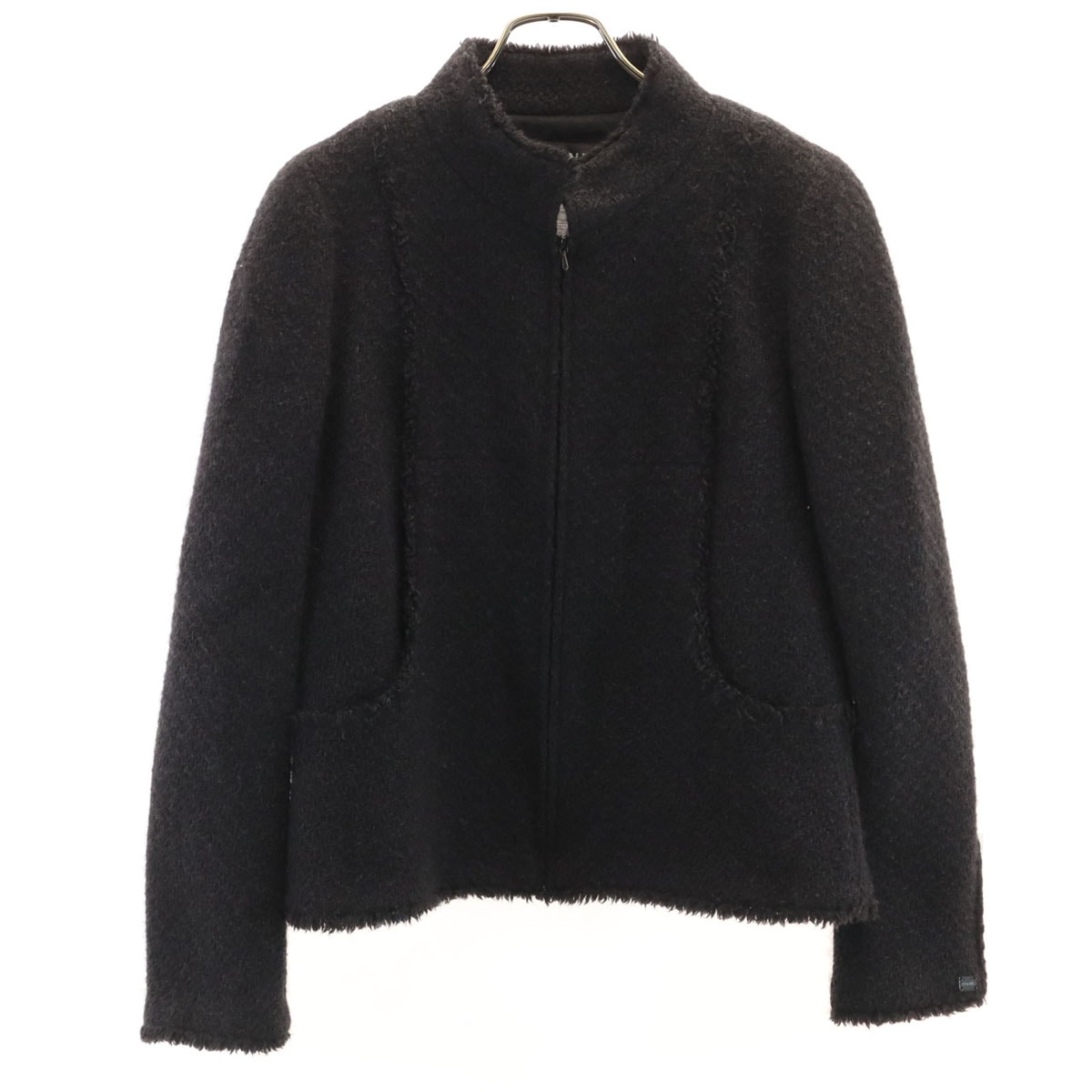 CHANEL シャネル フランス製 アンゴラブレンド ツイードジャケット 40 チャコールグレー