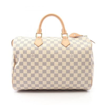 ルイ・ヴィトン LOUIS VUITTON スピーディ35 ハンドバッグ バッグ PVCコーティングキャンバス レザー ダミエ・アズール レディース ホワイト系 N41535 【中古】