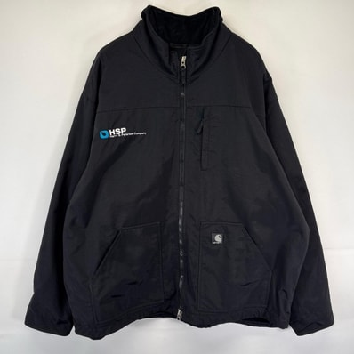 古着 カーハート Carhartt ナイロンジャケット フルジップ 大きいサイズ ワンポイントロゴ フリース 2XL ブラック メンズ