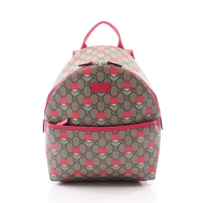 グッチ GUCCI チルドレンズ GGスプリーム キムスンヨン フラワープリント リュックサック バックパック バッグ PVCコーティングキャンバス レザー レディース ベージュ系 / ピンク系 782708 【中古】