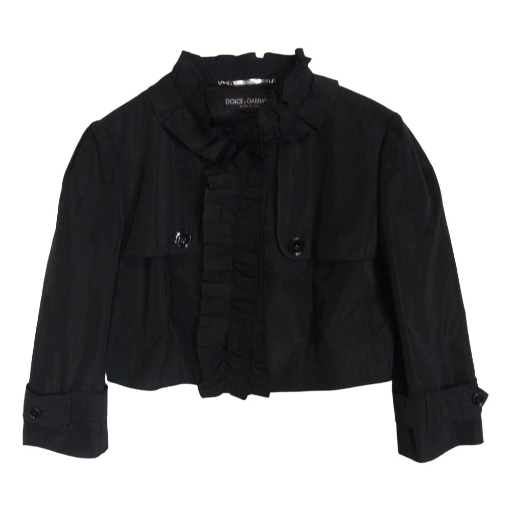 DOLCE&GABBANA ドルチェアンドガッバーナ フリル クロップド ジャケット ショート丈 ブルゾン ブラック系 36【中古】