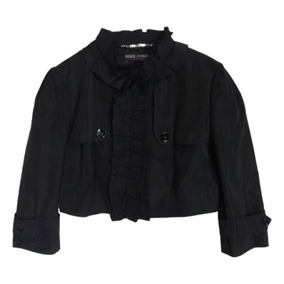 DOLCE&GABBANA ドルチェアンドガッバーナ フリル クロップド ジャケット ショート丈 ブルゾン ブラック系 36【中古】