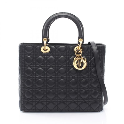 ディオール Dior レディディオール ラージ カナージュ ラージ 2WAY ハンドバッグ バッグ レザー レディース ブラック系 【中古】