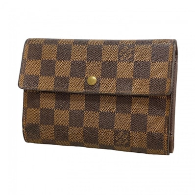 【6db1841-k】ルイヴィトン 三つ折り財布 ダミエ ポルトトレゾールエテュイパピエ N61202 エベヌ【中古】レディース