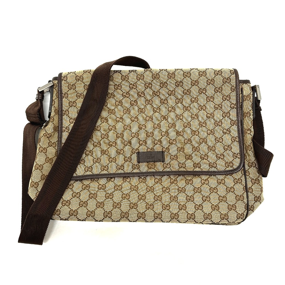 グッチ GUCCI ロゴ レザープレート 233052 斜め掛け メッセンジャー カバン バッグ ショルダーバッグ GGキャンバス/レザー ベージュ