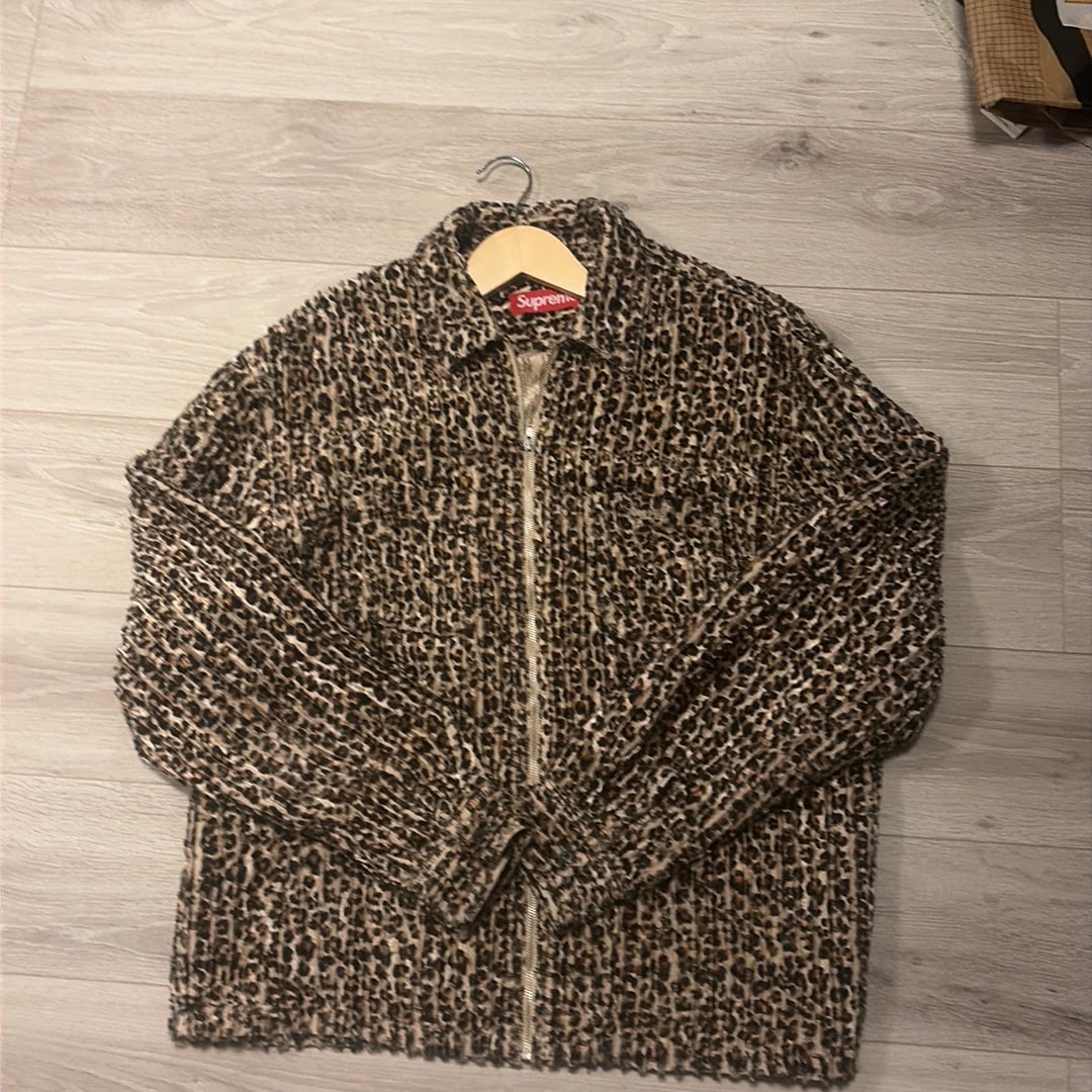 Supreme Leopard Frayed Zip Up Shirt "Tan"