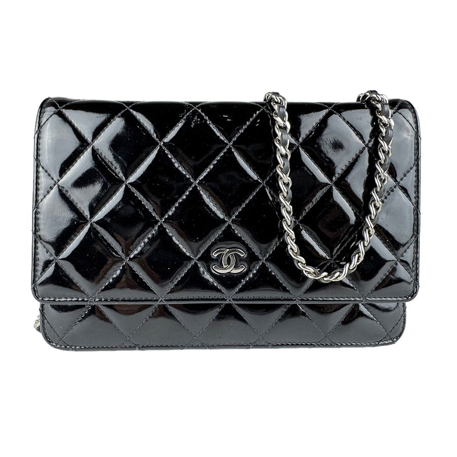 シャネル CHANEL  チェーンウォレット パテントレザー ブラック シルバー レディース【中古】 z9140
