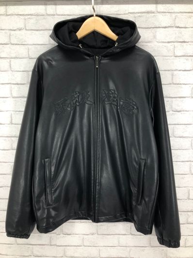 Black Eye Patch HWC B Emblem Hooded Faux Leather Jacket "Black"