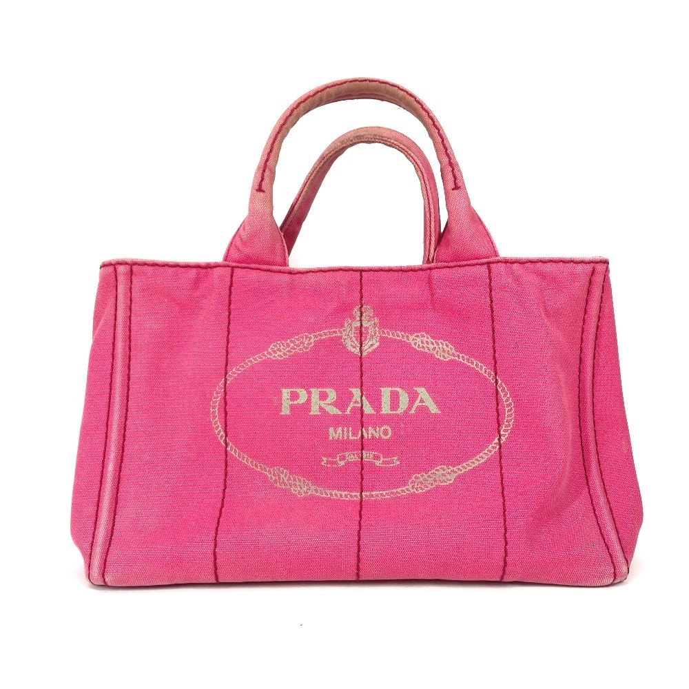 プラダ PRADA カナパ ロゴ M 1BG642 カバン ハンドバッグ トートバッグ キャンバス ピンク