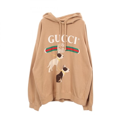 グッチ GUCCI ロゴプリント ドッグ パーカー 衣料品 トップス コットン メンズ ベージュ系 / マルチカラー 721427 【中古】