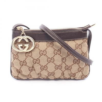 グッチ GUCCI インターロッキングG GGキャンバス ミニ ショルダーバッグ バッグ キャンバス レザー レディース ベージュ系 / ブラウン系 212216 【中古】