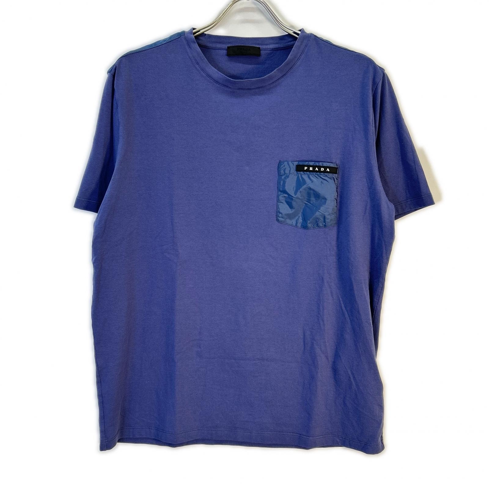 プラダ SJN250 22SS ネイビー ラバーロゴ ポケット Tシャツ XL