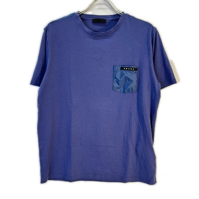プラダ SJN250 22SS ネイビー ラバーロゴ ポケット Tシャツ XL