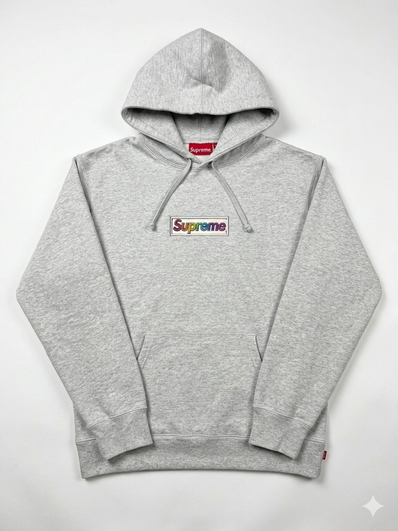 Supreme Bling Box Logo Hooded Sweatshirt "Ash Grey"