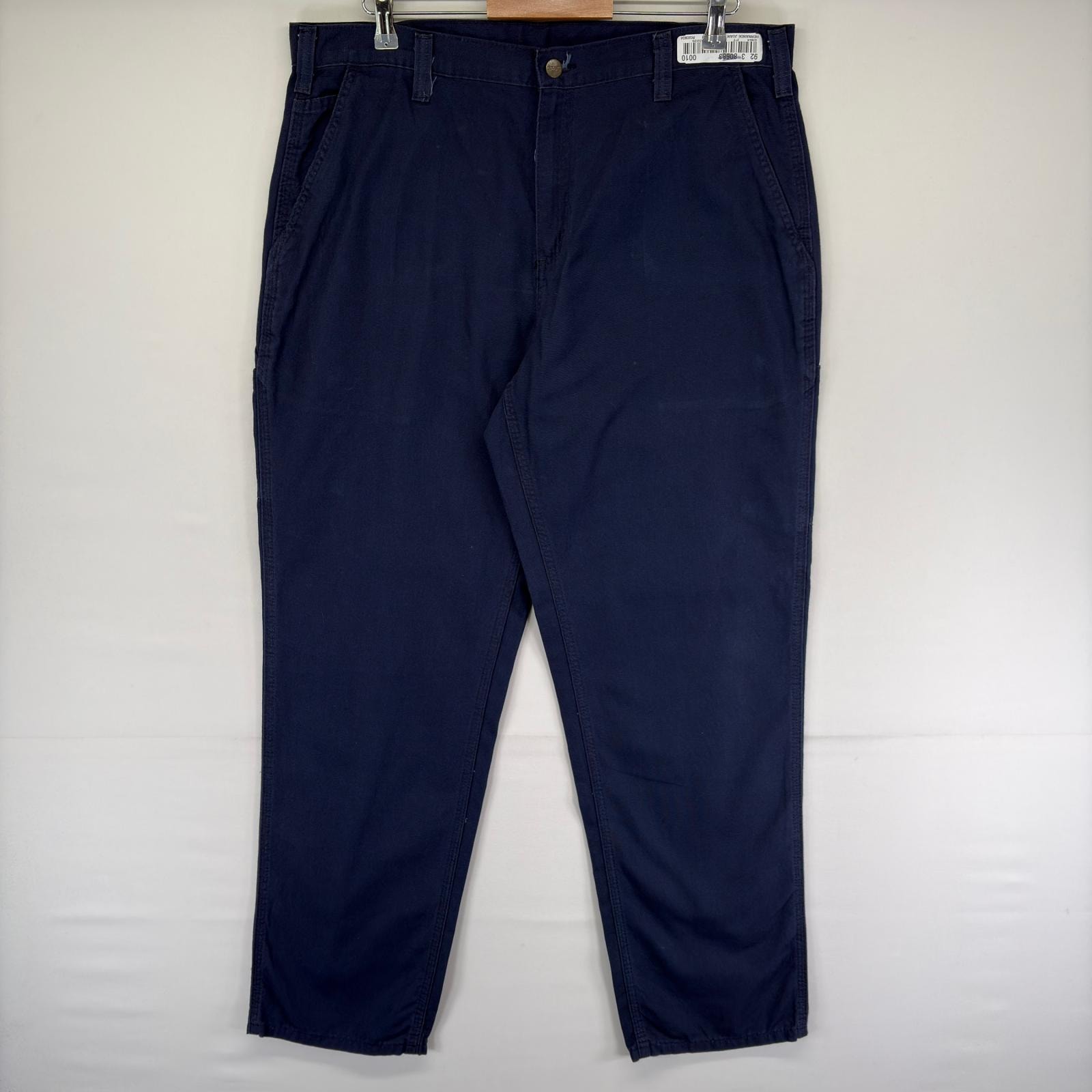 古着 カーハート Carhartt ダック パンツ ワンポイントロゴ ジッパーフライ ストレート ツールポケット W38 L34  ネイビー系 メンズ