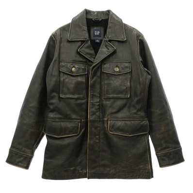 GAP ギャップ OLD 茶芯 牛革 レザー 裏地ウール カーコート ジャケット ダークグレー系 S【中古】