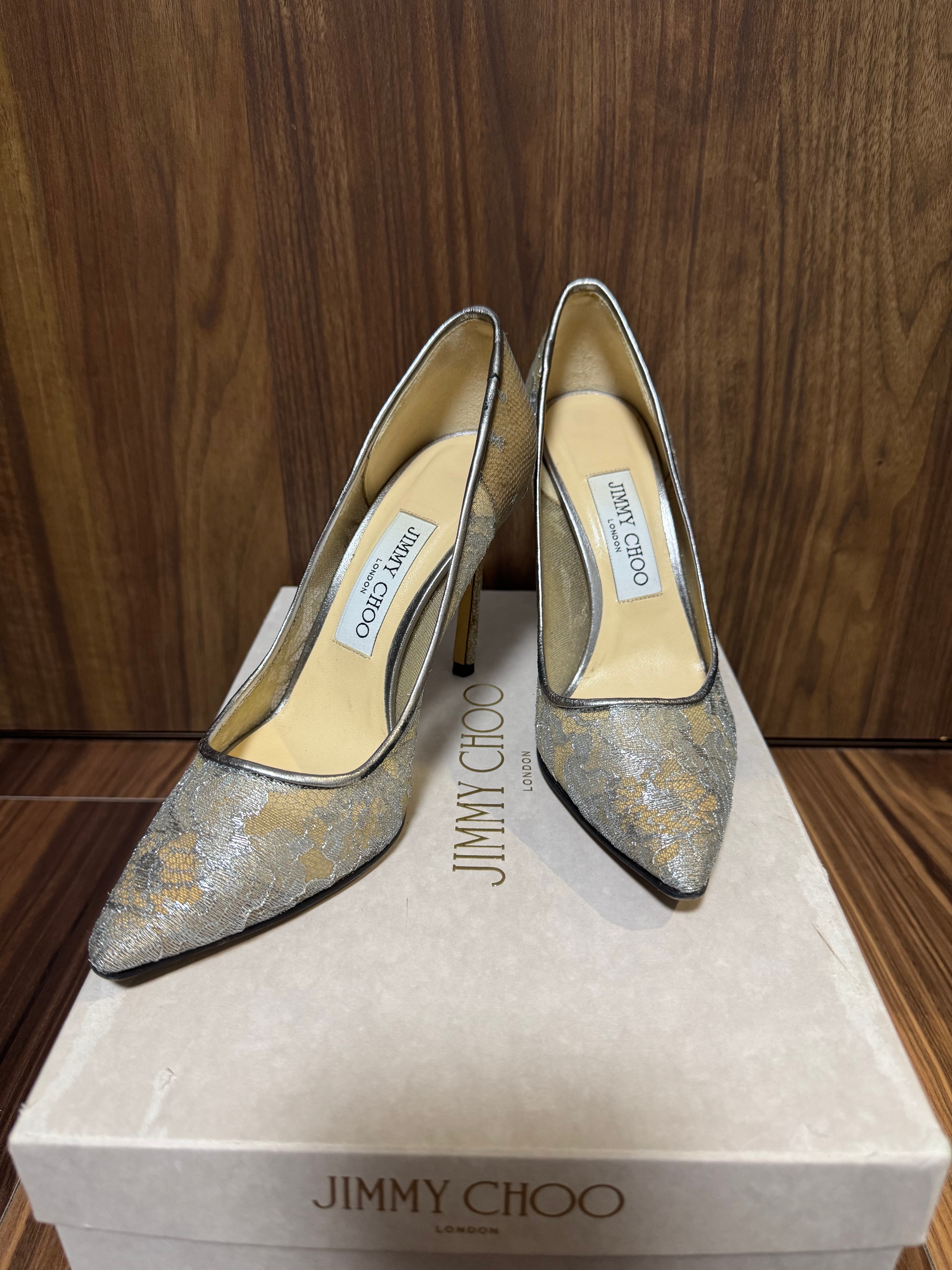 JIMMY CHOO Romy100 シルバーメタリック レース