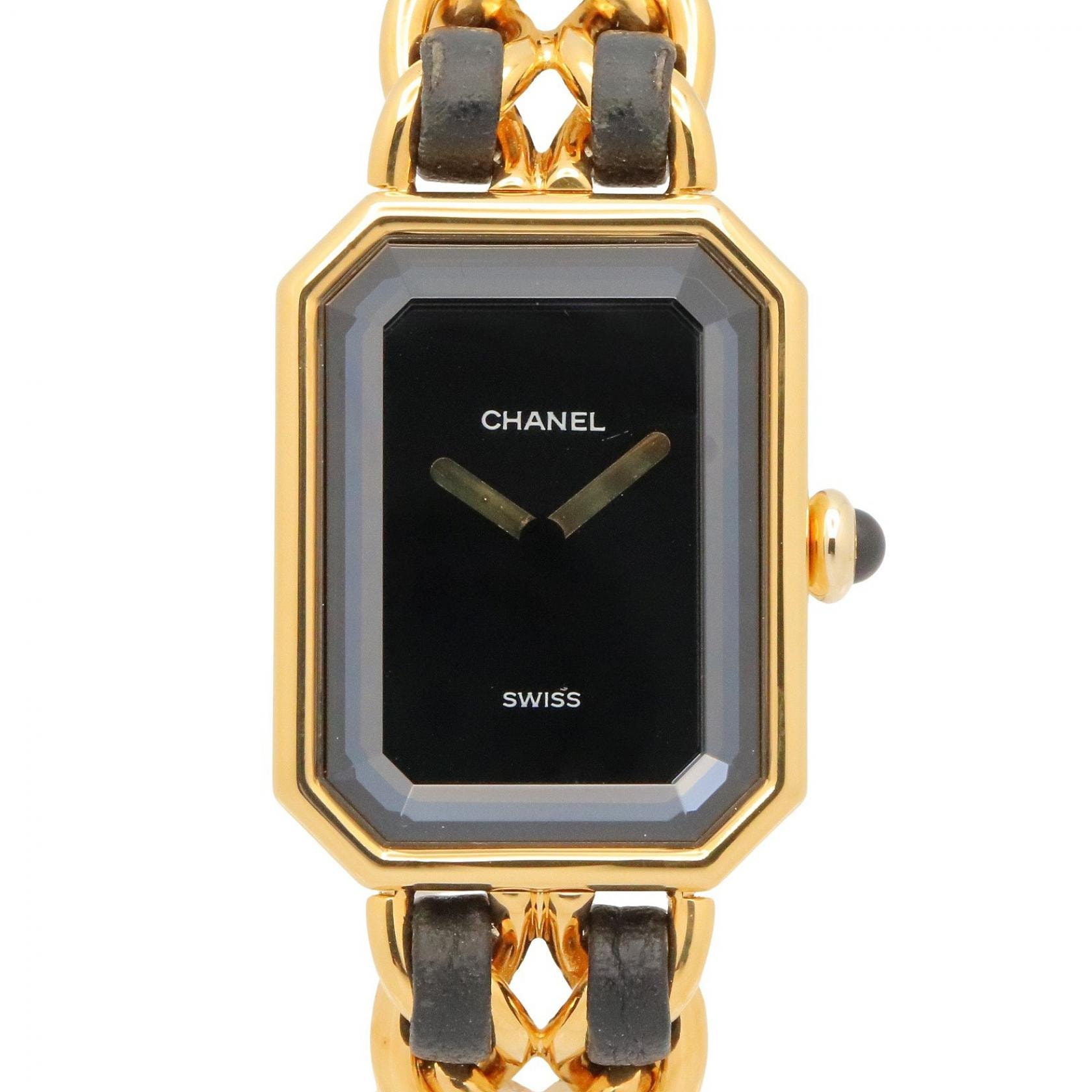 シャネル CHANEL プルミエール M 腕時計 時計 GP(ゴールドメッキ) レザーベルト レディース ブラック系 H0001 【中古】