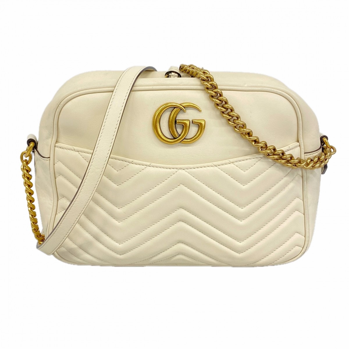 【6gd4132-k】グッチ ショルダーバッグ GGマーモント 443499 レザー ホワイト ゴールド金具【中古】レディース