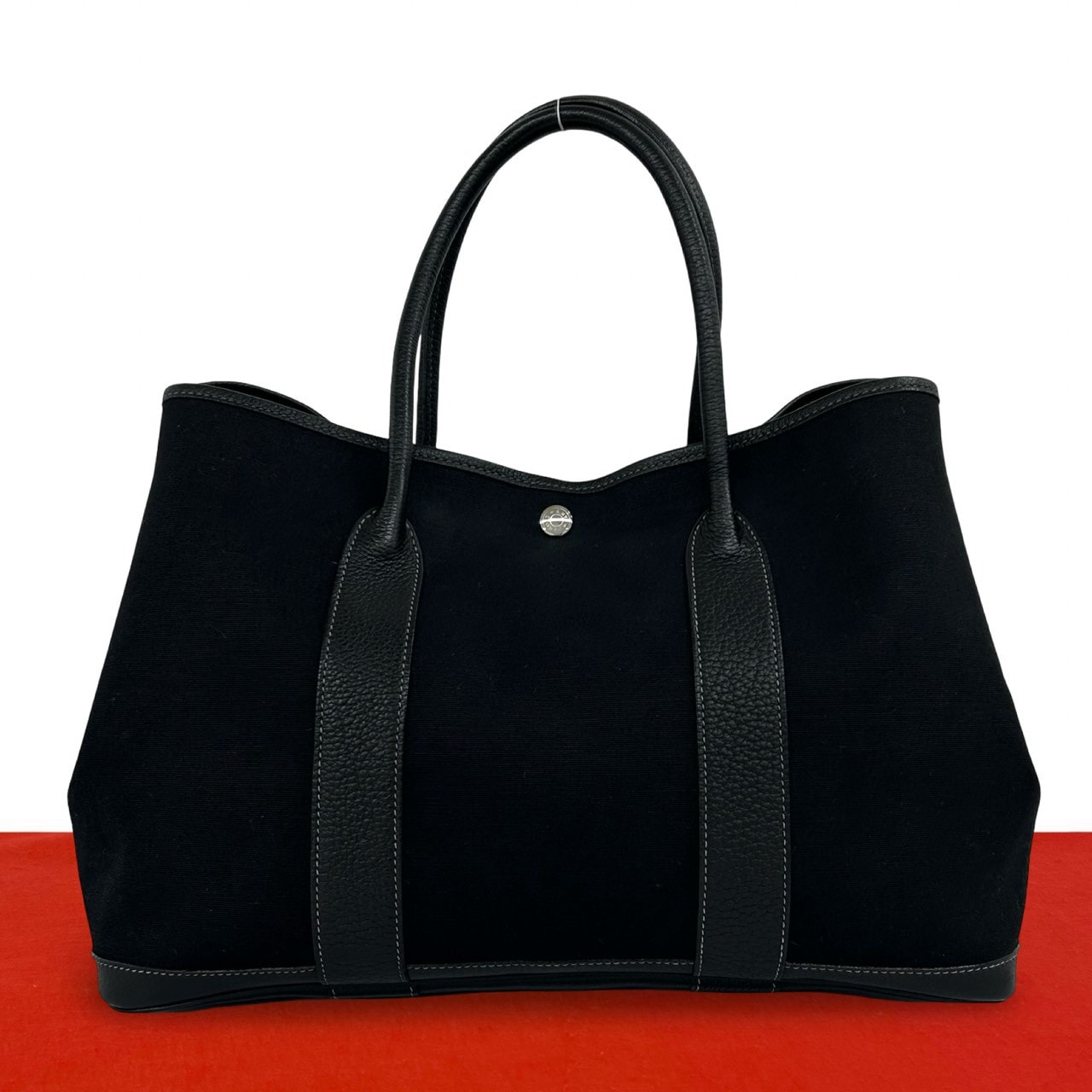 HERMES エルメス ガーデンパーティ PM ネゴンダ トワルオフィシエ ハンドバッグ ブラック
619-4