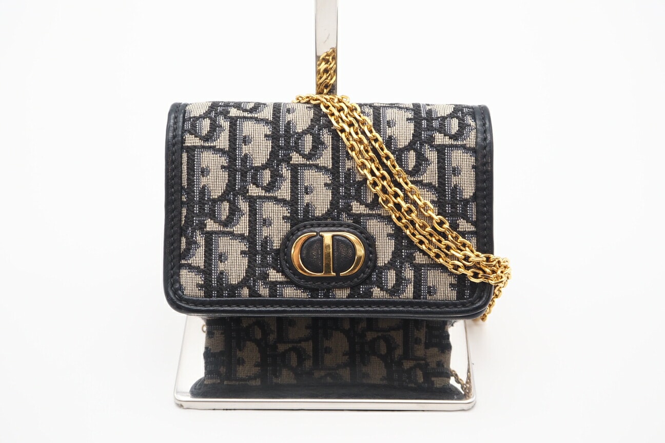 美品 Christian Dior クリスチャンディオール トロッター モンテーニュ 30 ナノポーチ S2086UTZQ ショルダーバッグ ネイビー キャンバス レディース