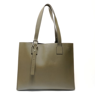 ロエベ LOEWE バックルホリゾンタル レザー カーキ トートバッグ【中古】