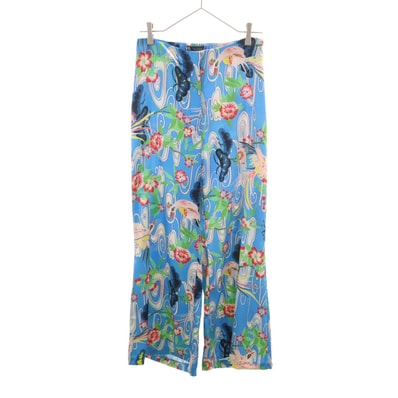 ZARA ザラ 鳥 花柄 フレアパンツ M 水色
