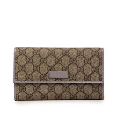 グッチ GGスプリーム 三つ折り 長財布 190336 ベージュ ライトパープル PVC レザー レディース GUCCI 【中古】