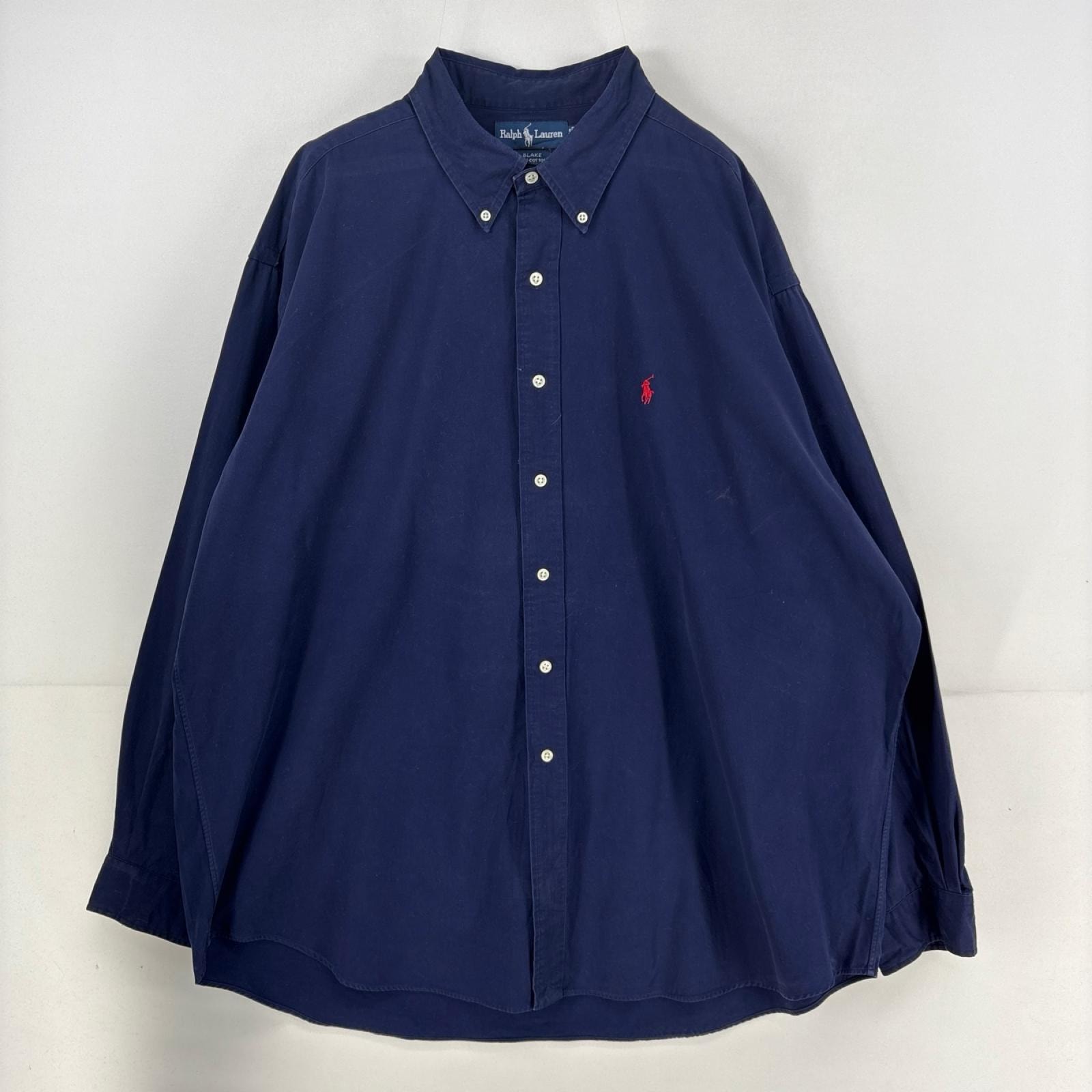 古着 ポロ・ラルフローレン POLO RALPH LAUREN 長袖シャツ ワンポイント ロゴ 刺繍 ボタンダウンシャツ BLAKE 2XL ネイビー 無地 メンズ