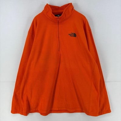 古着 ザ・ノースフェイス THE NORTH FACE トレーナー ワンポイント 刺繍 フリース ハーフジップ 2XL オレンジ 無地 メンズ