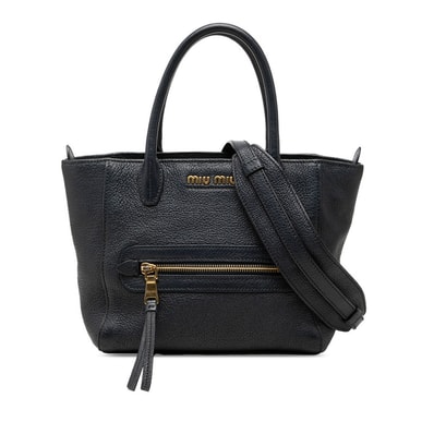 ミュウミュウ マドラス ハンドバッグ ショルダーバッグ 2WAY ネイビー レザー レディース MIUMIU 【中古】