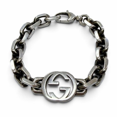 美品 グッチ ブレスレット シルバー 17 627068 インターロッキングG