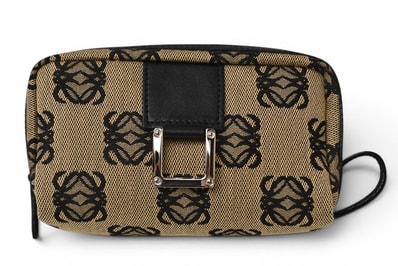 ロエベ コスメポーチ/化粧ポーチ LOEWE ポーチ キャンバス アナグラム ベージュ/ブラック【中古】