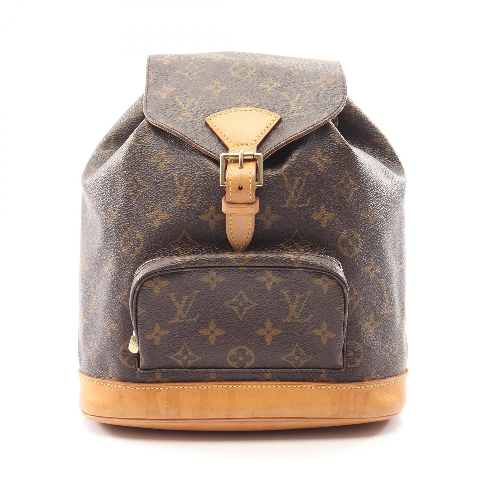 ルイ・ヴィトン LOUIS VUITTON モンスリMM リュックサック バックパック バッグ PVCコーティングキャンバス レザー モノグラム レディース ブラウン系 M51136 【中古】