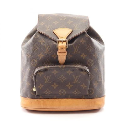 ルイ・ヴィトン LOUIS VUITTON モンスリMM リュックサック バックパック バッグ PVCコーティングキャンバス レザー モノグラム レディース ブラウン系 M51136 【中古】