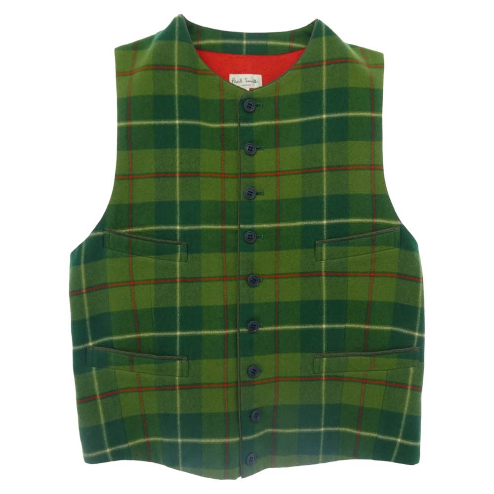 Paul Smith ポール・スミス PS-1418 9B タータンチェック ウール ベスト グリーン系 L【中古】
