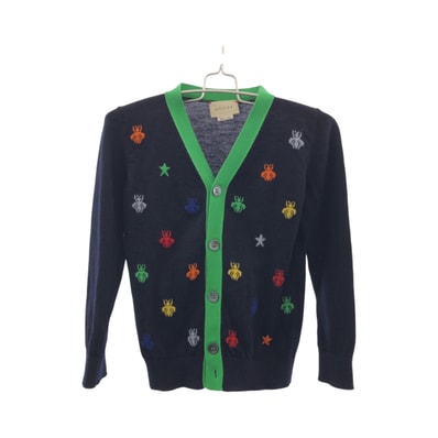 超美品 GUCCI グッチ 蜂 ビー エンブロイダリー サイズ5 ネイビー マルチカラー コットン カーディガン セーター 503969 【中古】