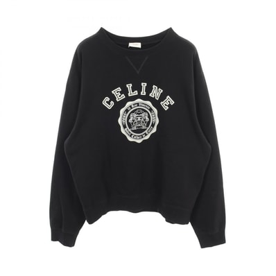 セリーヌ CELINE カレッジロゴ フロッキープリント クルーネック スウェット 衣料品 トップス コットン メンズ ブラック系 【中古】