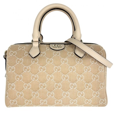 GUCCI グッチ 2WAY GG ミニボストンバッグ ショルダーバッグ 斜め掛け かばん 鞄 772061 キャンバス レザー ベージュ ゴールド金具 レディース 美品【中古品】