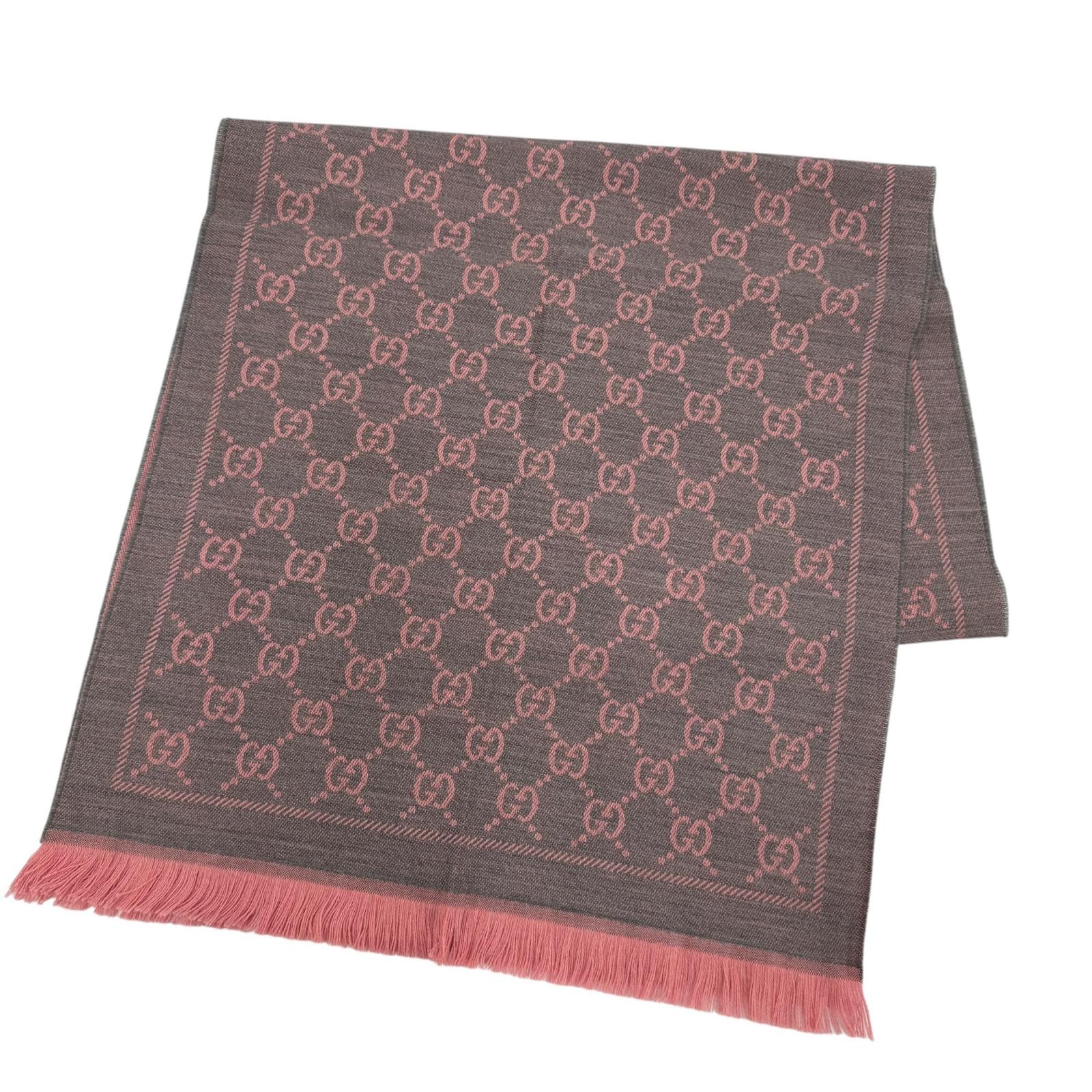 極美品 グッチ マフラー グレー レディース 48×180cm 133483